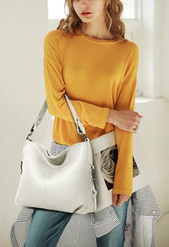 YALUXE Women's Real Leather Shoulder Bags Hobo Handbags Purse Crossbody Bag - color: 1-new Ivory White