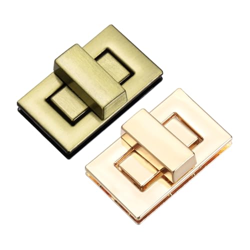 M METERXITY 2Pcs Purse Twist Lock (1.26 x 0.79 Inches, Light Gold/Bronze)- Rectangular Purse Closure Twist Turn Lock Clasp Metal Clip Hardware Apply to DIY Handbag/Purse/Wallet/Leather Craft - color: Light Gold/Bronze, size: 1.26 x 0.79"