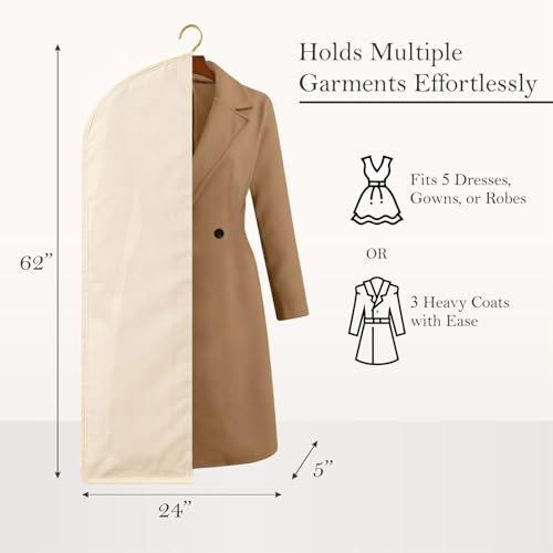 100% Cotton Garment Bag | Long | Breathable Garment Bags for Hanging Clothes | Garment Storage Bag for Long Dresses & Coats Storage | Pack of 2 (62 Inch) - size: 62 Inch (Pack of 2)