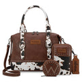 Wrangler 3Pcs Doctor Bag Sets for Women Top-handle Satchel Bag with Cell Phone Handbag and Coin Purse - color: Brown Cow Print