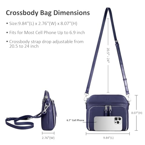 befen Genuine Leather Crossbody Bags for Women Travel Wallet Purse | Real Leather, Purse with Built in Wallet, RFID Blocking, 8 Card Slots, Crossbody Bag with Wallet, Detachable Shoulder Strap - color: Navy Blue