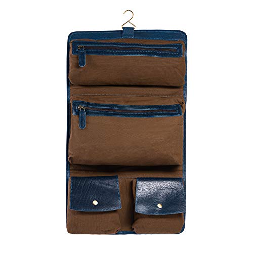 KomalC Premium Buffalo Leather Hanging Toiletry Bag Travel Dopp Kit - color: Ink Blue