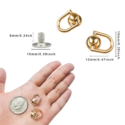 40 Pcs D Ring Stud Screw,Rotatable Ball Post Head Buttons with D Ring Metal D Rings for Purse Animal Phone DIY Wallet Strap Shoe Leather Jacket Decoration (Light Gold) - color: Light Gold