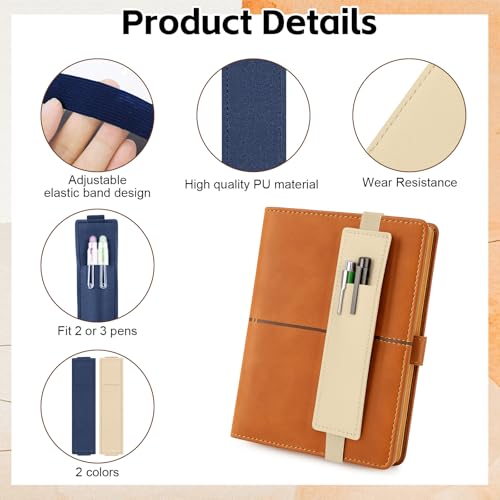 2 Pack Pen Holder for Notebook & Bible Pen Holder Elastic Pen Sleeve | Elastic Sleeve, 18cm (7.09in)-21cm (8.27in), PU Leather for Notebooks, Planners, Journals & Bibles, Off-White Navy Blue - color: Off-White Navy Blue