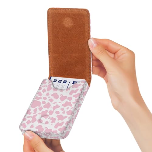 Business Card Holder, PU Leather Printing Business Card Case Pocket with Magnetic Shut, Portable Business Card Carrier Holder for Women or Men (Cow-Pink) - color: Cow-Pink