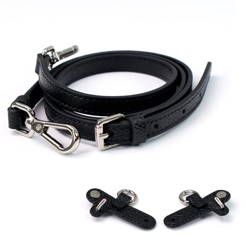 Leather Replacement Straps for Le Pliage Mini Pouch Bags, Adjustable Crossbody & Shoulder Handbag Straps for Women - color: Black&silver