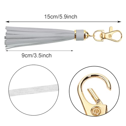 Penta Angel 2Pcs 5.9'' Large PU Leather Tassel with Lobster Swivel Keychain Pendant for Handbag Backpack Jewelry Making(Gray) - color: Grey