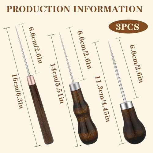 ZXIIXZ 3 Pack Leather Scratch Awls Tool, Wooden Handle Sewing Awl | Leather Awls for Stitching Punching Sewing, Scratch Awl Tool Supplies for DIY Leather Sewing Punching Craft Repair - color: 3 Pcs Wooden Brown