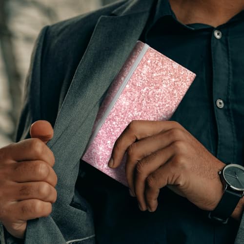 Checkbook Cover for Personal Checkbook, Cute Pu Leather Check Book for Women & Men, Slim Checkbook Holder with Pen Holder and Built-in Clear Plastic Divider, Pink Glitter - color: Pink Glitter
