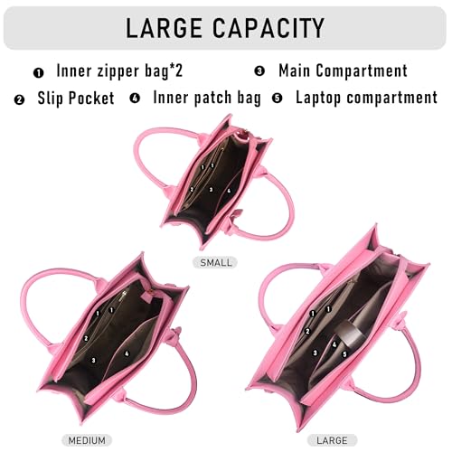 Chinllo Tote Bag for Women Top Handle Satchel Purse and Handbags with Shoulder Strap - color: Pink-grained, size: Small SNAP