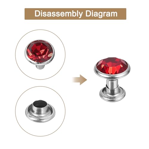 uxcell 60 Sets Rhinestone Rivets, 8mm Leather Rivets Crystal Rivets Stud Rapid Double Cap Rivets for DIY Leather Craft Fabric Clothes Belt Bags, Red - color: Red, size: 8mm