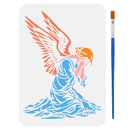 FINGERINSPIRE Weeping Angels Painting Stencil with Paintbrush 11.7x8.3 inch Praying Angel Silhouette Stencil Reusable DIY Craft Stencils for Painting on Wood, Wall, Canvas, Fabric and Furniture - color: Weeping Angels