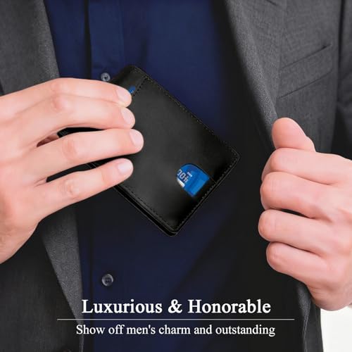 RFID Blocking Slim Bifold Leather Minimalist Front Pocket Wallets for Men with Money Clip Thin Mens Black - color: Black