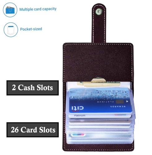 Stealodeal PU Leather Card Holder – Multi-Compartment Organizer for Debit/Credit/ATM Cards (Unisex Design) (Brown 28 Slots) - color: Brown 28 Slots