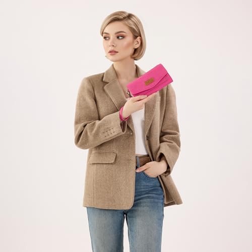 Montana West X Wrangler Womens Wallet Large Capacity Long Compact | Womens Wallet Card Cases & Money Organizers for Ladies Female Zipper Wallet Wristlet with Coin Purse and Wrist Strap - color: Trifold-Hot Pink