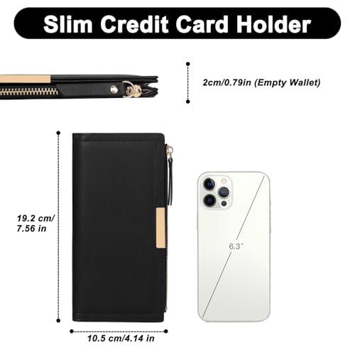 Slim Women's Wallet Ladies Credit Card Holder Bifold RFID Blocking - color: A01 Black