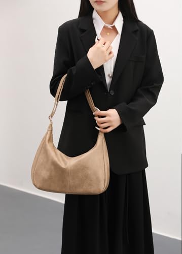 Hobo Bags for Women Foldable Shoulder Handbag CrossBody Purse | Adjustable Strap, 6 organized pockets, Crescent Tote Bag, Cute Slouchy Underarm Bag, Fits 12.9" iPad Pro - color: Khaki