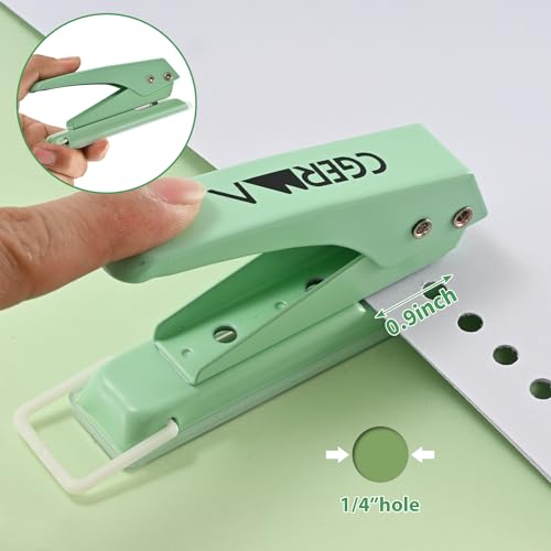 Single Hole Puncher, 1/4" Hole, 50% Labor Savings, Heavy Duty Metal Punch, 15 Sheet Capacity, for ID Cards, Chipboard, Art Project, Crafts Easy Punching, Green - size: Green 1 Pack