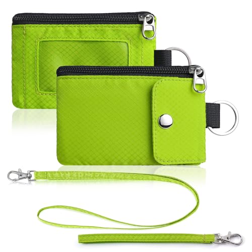 Artpaxy Minimalist Wallet For Mens Womens, Keychain RFID Blocking Zipper Small Wallet with ID Window 2 Lanyards,Water Resistant Travel Cash Card Coin Case Boys Girls - color: Neon green