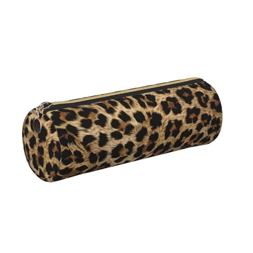 OSAM SPACE Leather Pencil Case Round Pencil Bag Leopard Print Pen Organizer Holder Portable Zipper Pouch Cute School Supplies for Girls Boys Study Office - color: Leopard Print