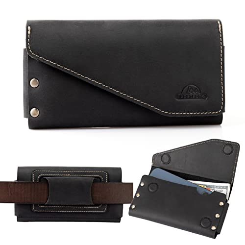Topstache Belt Loop Leather Phone Holster for iPhone 17/17 Pro/16/16 Pro, Galaxy S25/S24 - Cell Phone Belt Holder - Leather Pouch with Card Holder Wallet - Fit Protective Case on, L,Black - color: Belt Loop-Black, size: Large