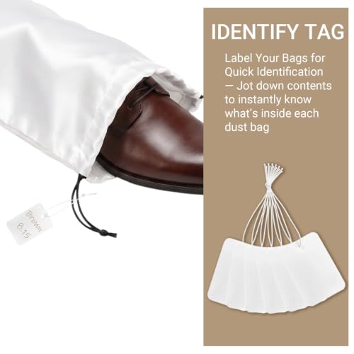 Q&J Fabric Co. 6 Pack Satin Dust Bag 17.7x7.9 inch White 100% Polyester Silk Bag Purse Dust Bag Shoe Bags for Closet Purse Protector Bag Dust Covers for Purses - color: White, size: 17.7"x7.9"