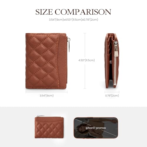 befen Genuine Leather Small RFID Blocking Bifold Wallet for Women with Zipper Coin Pocket Key Chain Wallet Purse - Brown - color: Brown