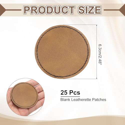 MECCANIXITY Blank Leatherette Patches, 2.5 Inch Round Faux Leather Hats Patches with Adhesive Iron-on Heat Press Laserable Rustic for Hats DIY Fabric Repair Sew(Khaki, Pack of 25) - color: Khaki