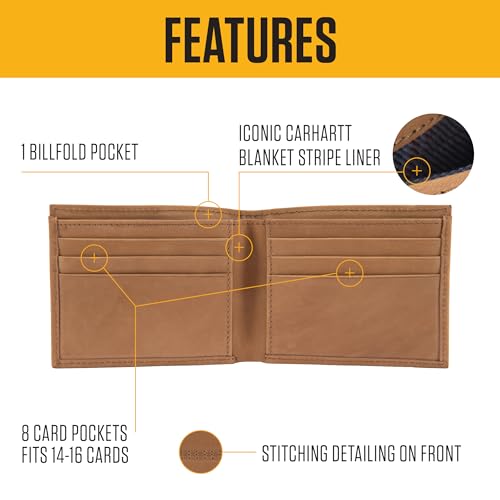 Carhartt Men’s Full Grain Saddle Leather Wallets, RFID Blocking Bifold, Trifold, and Front Pocket Options, Gifts for Men - color: Black (Bifold)