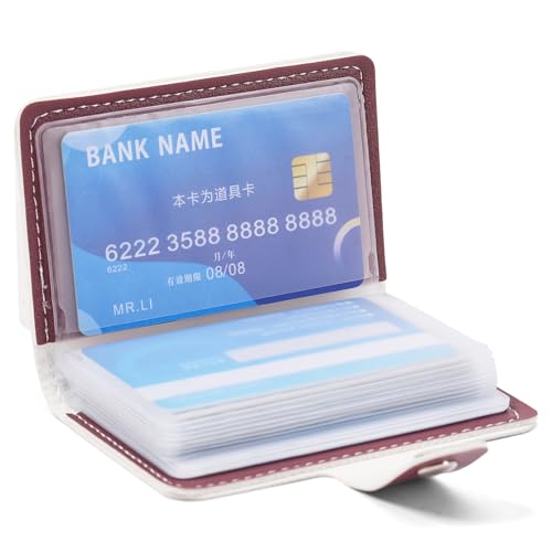 RNIEGA Card Holder for Women Small Womens Wallet Vegan Leather RFID Blocking Transparent Card Case with 22 Slots - color: Red-Printed Flowers