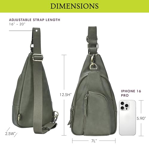 Antik Kraft Tasha Crossbody Sling | Vegan Leather Crossbody Bag for Women with 16-20" Strap | Sling Bags for Women - color: Moss