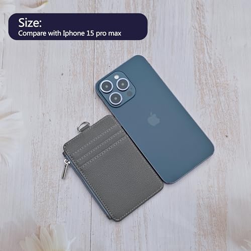 Slim Minimalist Faux Leather Front Pocket Credit Card Holder Wallet | With Zipper Pocket - color: D