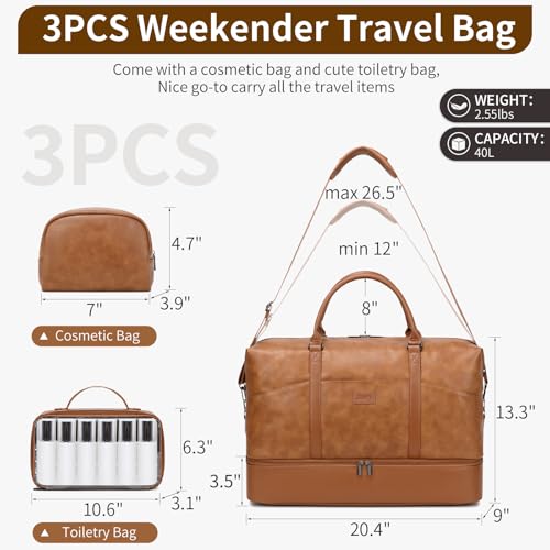 Faux Leather Weekender Bags for Women: Large Overnight Bags Travel Duffel Bag Carry On Shoulder Weekend Tote with Shoe & Laptop Compartment & Toiletry Bags for Airplane Traveling Gym, Brown - color: PU-Brown