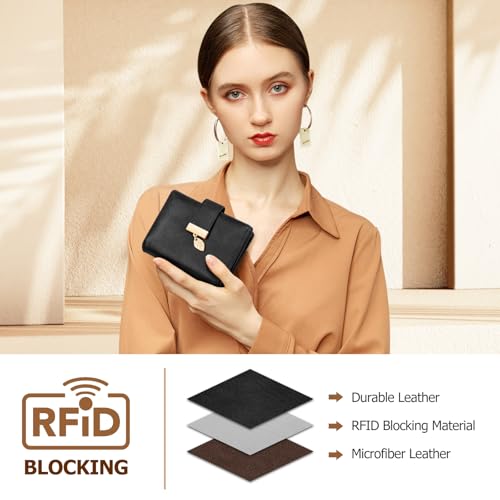 HUANLANG Small Wallets Women RFID Blocking Ladies Wallet with Zipper | Women’s Wallet Credit Card Holder, Leather, ID Window,Zipper Coin Pocket, Bifold,Perfect Gifts,Fits Small Purses,Travel,Black - color: Black