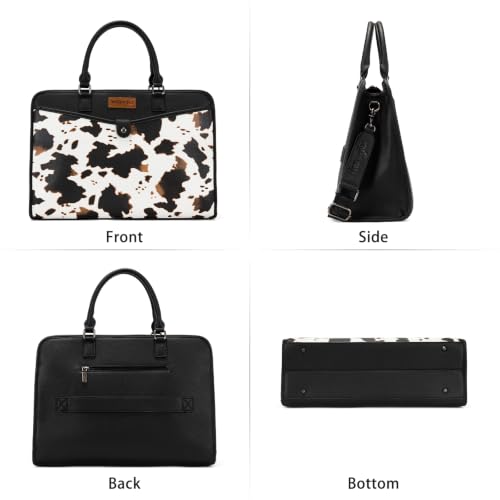 Wrangler Laptop Tote Bag for Women Fits 15.6 In Laptop for Travel and Work | Multi-compartment Organizer, Detachable Adjustable Shoulder Strap, Scratch-resistant Waterproof，Metal Feet on the Base - color: Cow-black