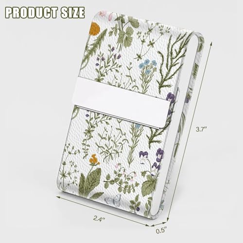 2Pack Leather Stainless Steel Business Card Holder, Metal Slim Business Card Case for Women or Men, Pocket Business Card Carrier with Prints, Magnetic Closure, RFID Blocking - color: Flower-Vintage