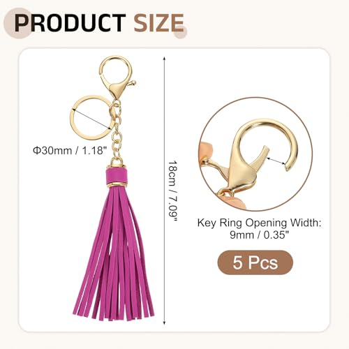 uxcell Leather Keychain Tassels, Women Tassel Bag Charm with Lobster Clasp Key Ring for Handbag Purse - color: Purple Rose Red