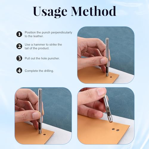 10Pcs Leather Hole Punch Set 0.5-5MM Metal Hollow Round Punches Belt Hole Puncher for Belts Watch Band Paper Plastic Leather Crafting