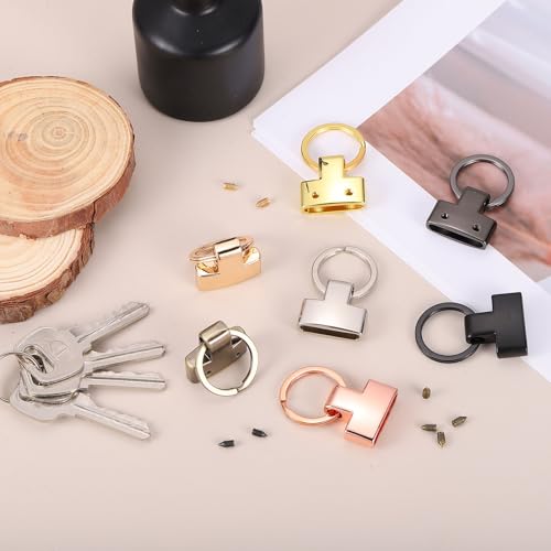 PATIKIL 5 Sets Key Fob Hardware with Split Ring, 1 Inch Key Hardware Set with 2 Screws for Car Keychain Wristlet Lanyard Leathercraft, Rose Golden - color: Rose Golden