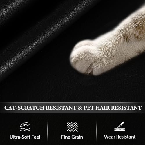Faux Leather 1.00mm Upholstery Fabric by the Yard 55x36 Inch Black | Semi-PU Waterproof Marine Vinyl, Soft Thick 2-way Stretch Leather Sheet for Sofa Wallet Cushion Craft Sewing Projects - color: Black, size: Pre Cut 1 Yard