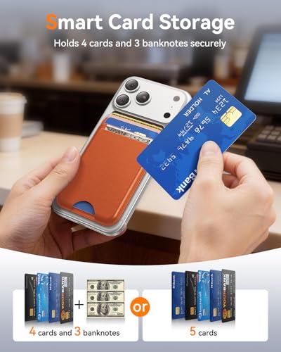 for MagSafe Wallet, 5 Card Holder, Slim Leather Magnetic Wallet for iPhone 17/16/15/14/13/12 Pro Max Plus Air Series, 1 Card Slots & 1 Cash Slot,Orange - color: Orange