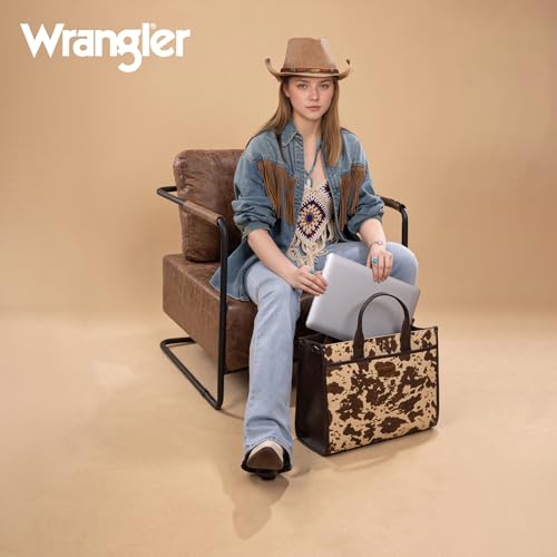 Wrangler Laptop Bag for Women 15.6 Inch Vintage Work Tote Bag for Business Briefcase Handbag with Adjustable Shoulder Strap - color: Cow-coffee
