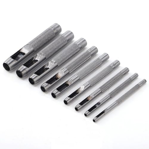 Leathe Punch Set Heavy Duty Round Hole Punch Set Leather Hole Tool,for Leather, Canvas (Silver, 9-pcs) - size: 9-pcs