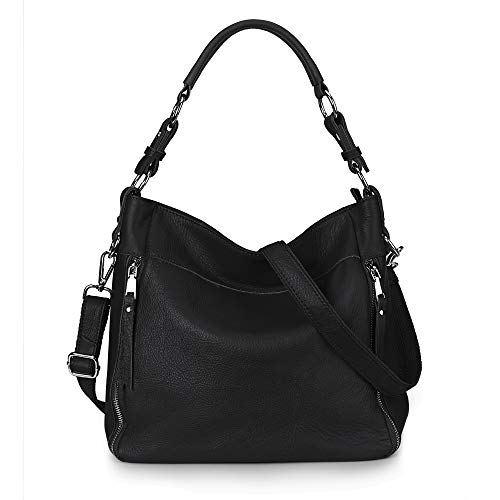 YALUXE Women's Real Leather Shoulder Bags Hobo Handbags Purse Crossbody Bag - color: Z2 Black