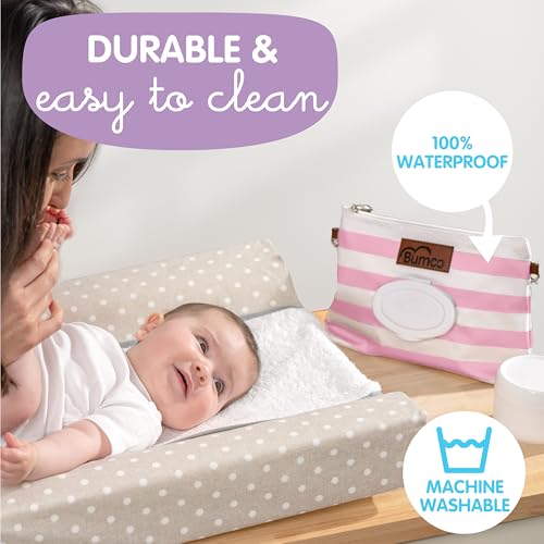 Bumco Portable Diaper Clutch Bag with Built-In Baby Wipes Dispenser (Pink) | Airtight refillable wet wipes dispenser container. Portable travel pouch holder for quick baby cleanups on the go. - color: Pink