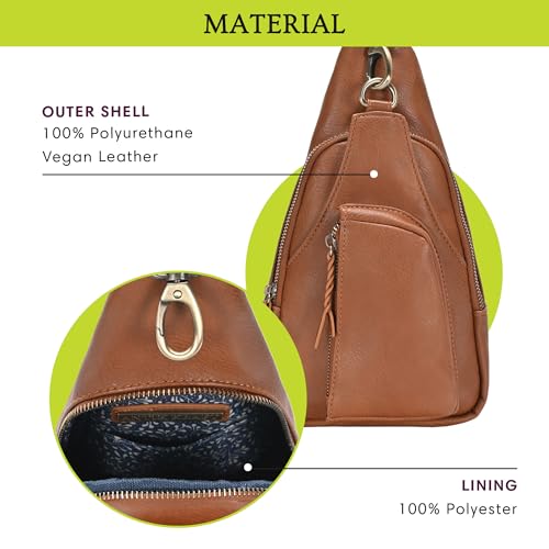 Antik Kraft Tasha Crossbody Sling | Vegan Leather Crossbody Bag for Women with 16-20" Strap | Sling Bags for Women - color: Tan