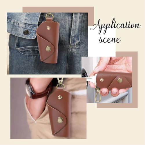 2PCS PU Leather Key Wrap Cover for Motorcycle Portable Protective Keyring Pouch - color: Brown