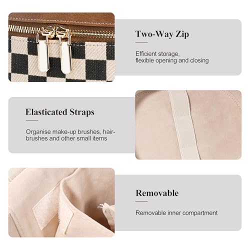 honitty Makeup Bag, Checkered Make up Case with Compartments and Handle, Portable Cosmetic Organizer Bags,Toiletry Bag for Women - color: Cotton-Linen Plaid(7.6*5.5*6 in), size: M(7.6*5.5*6 in)
