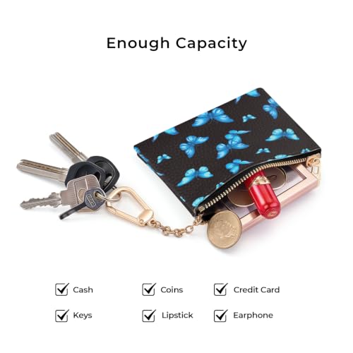 Blue Butterfly Keychain Coin Purse for Women, Small Change Pouch | Zipper Key Chain Purse, Little Tiny Zip Pocket, PU Leather, Travel Wallet for Girls, Cute Coin Holder, Key Ring, Women Gifts - color: Blue Butterfly