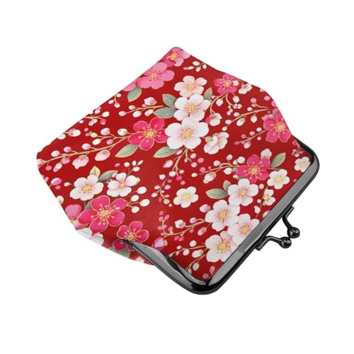 Kiss-lock Coin Purse for Women Change Purses Cute Small Coin Pouch Tiny Coin Wallet (Red Floral) - color: Red Floral